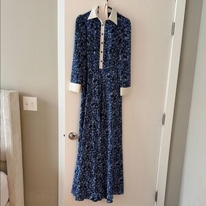 Chic Blue Floral Long Sleeve Dress